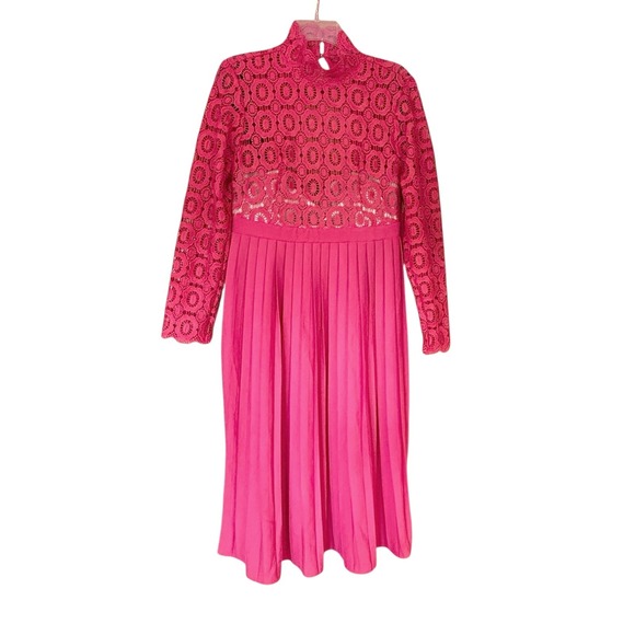 Little Mistress Dresses & Skirts - Little Mistress Maternity Dress NWT Size 10 Pleated Midi Lace Coral Pink